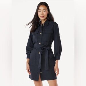 NWT Black Denim Utility Belted Dress